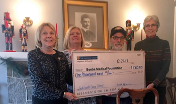 Shown (left to right) are Beebe Medical Foundation President Judy Aliquo, Post 24 Auxiliary President Donna Difrancis, Post 24 Adjutant Ron Difrancis, and Beebe Medical Foundation Gift Planning Officer Diane Barlow.