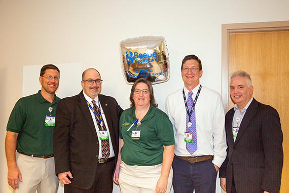 Brenda Hackett-Brown, center, is the recipient of Beebe Healthcare’s April 2019 L.O.V.E. Letter. Also pictured from left to right are Steve Horn, Manager of Rehab Services; Rick Schaffner, Interim CEO; Joseph Skocypec, Director Clinical Operations for Phy