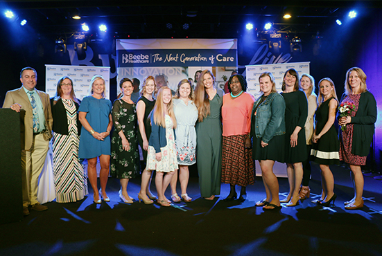 The award recipients and committee members pose for a photo at the 2019 Nursing Excellence Awards. Pictured left to right are: Chief Nursing Officer Steve Rhone, Laura Smith, award recipient Karen Pickard, award recipient Charlotte Buoni, award recipient 