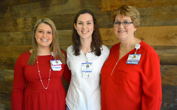 Shown (left to right) are Kelsi Warrington of Georgetown, Angela Baker of Georgetown, and Tracy Bell, Margaret H. Rollins School of Nursing Program Coordinator.