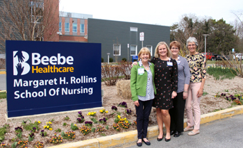 Judy Aliquo, CFRE, President and CEO, Beebe Medical Foundation, left, with Karen Pickard, MSN, RN, CNE, School of Nursing Program Administrator; Tracy K. Bell, MS, RN, CMSRN, CNE, School of Nursing Program Coordinator; and Diane Barlow, Gift Planning Offi