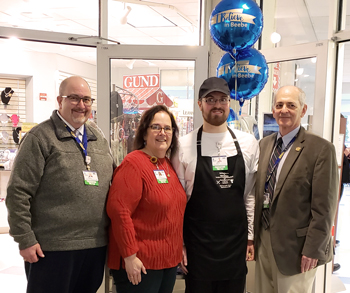 Pictured from left to right are Rick Schaffner, Chief Operating Officer; Kathi Fryling, Director of Support Services; Dietary Assistant Brian Wells, the recipient of Beebe Healthcare’s February 2019 L.O.V.E. Letter; and Jeffrey M. Fried, President and CEO